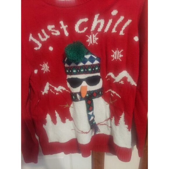 Ugly Christmas Sweater Poof New York Just Chill Large Snowman Holiday Party - Picture 2 of 6